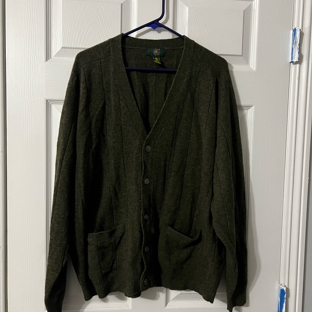 Vintage Club Room Women’s Olive 100% wool Cardigan Sweater